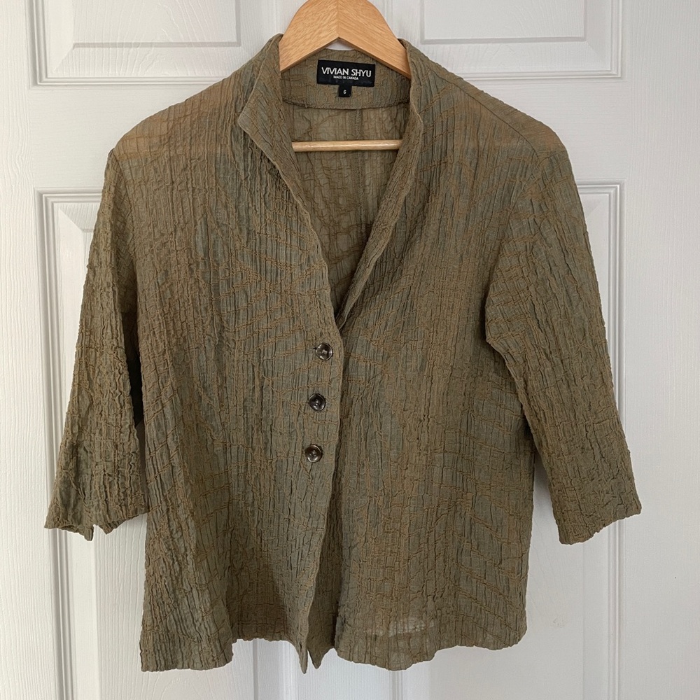 Vivian Shyu Textured Green Blouse/Cardigan